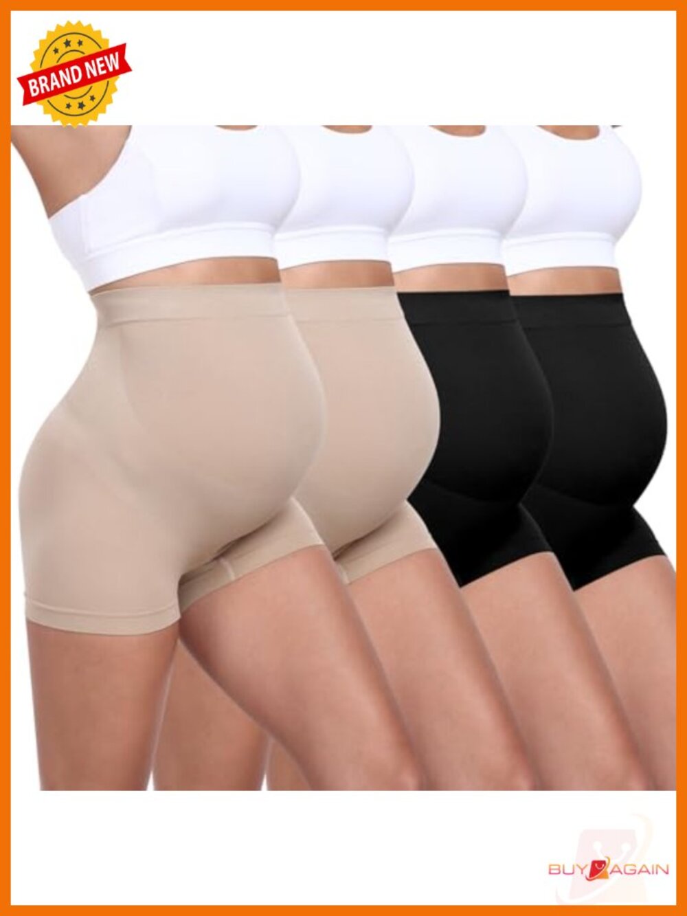 Seamless Maternity Underwear Over Belly Support Boyshorts 4-Pack